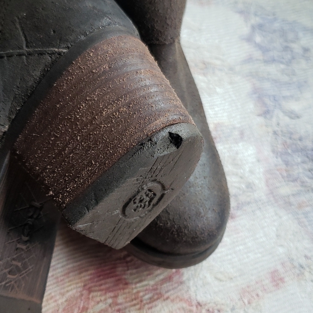 Born Brown Suede Midcaf Block Heel Combat Motor Women's Boots Size 7 - Picture 5 of 7